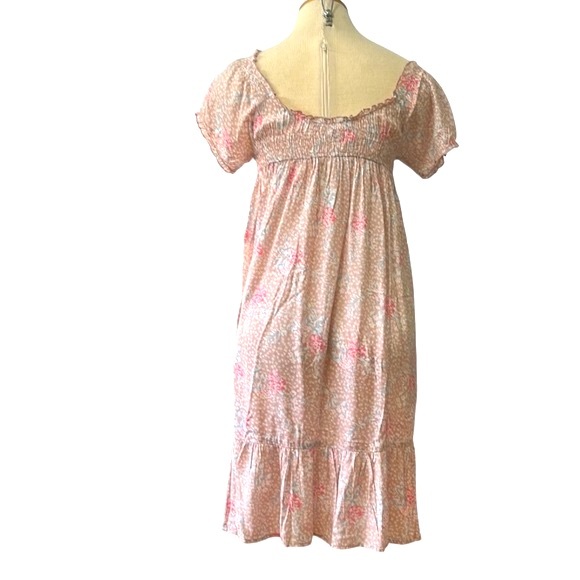 Free People Dainty Watercolor Floral-Print Smocked Mini Dress, Taupe, Small - Picture 7 of 13